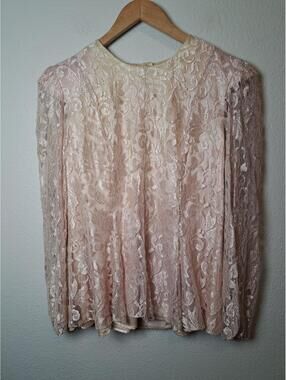 Vintage PATRA Champagne Satin & Lace BLAZER Double Layered Lace Sleeve M